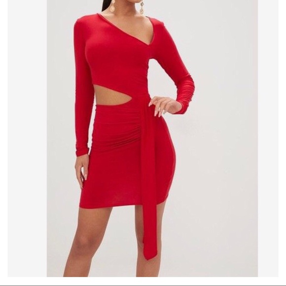 Pretty Little Thing Red Cut-Out Side Dress - Picture 1 of 3